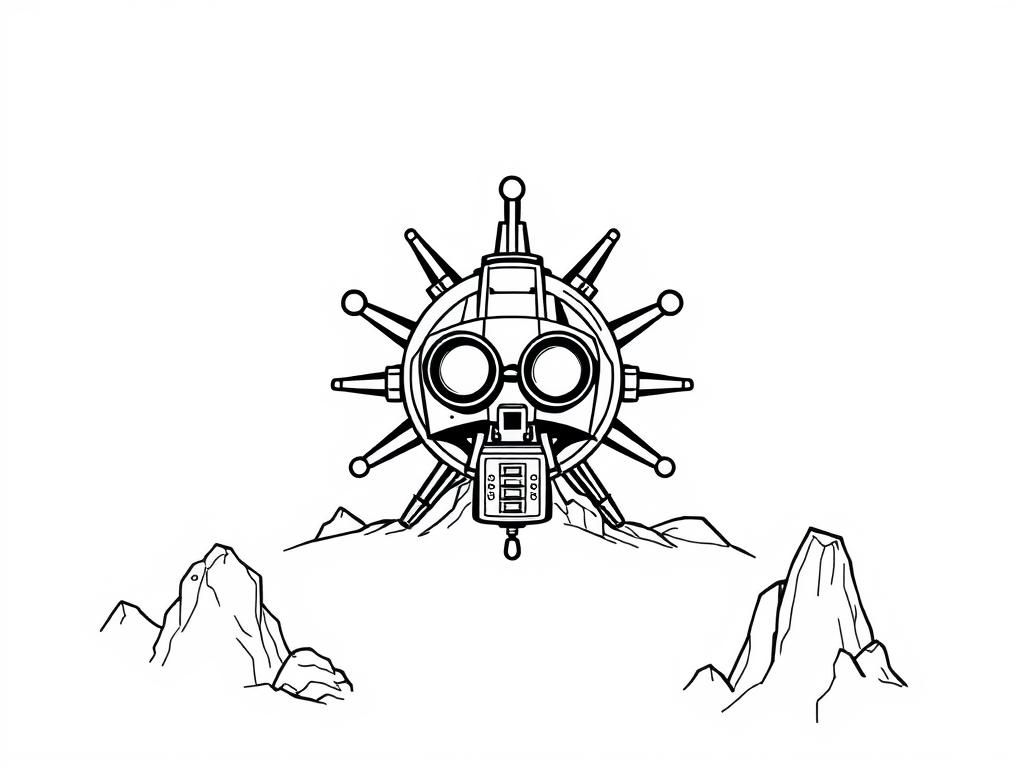 Steampunk Robot Skull Coloring Page