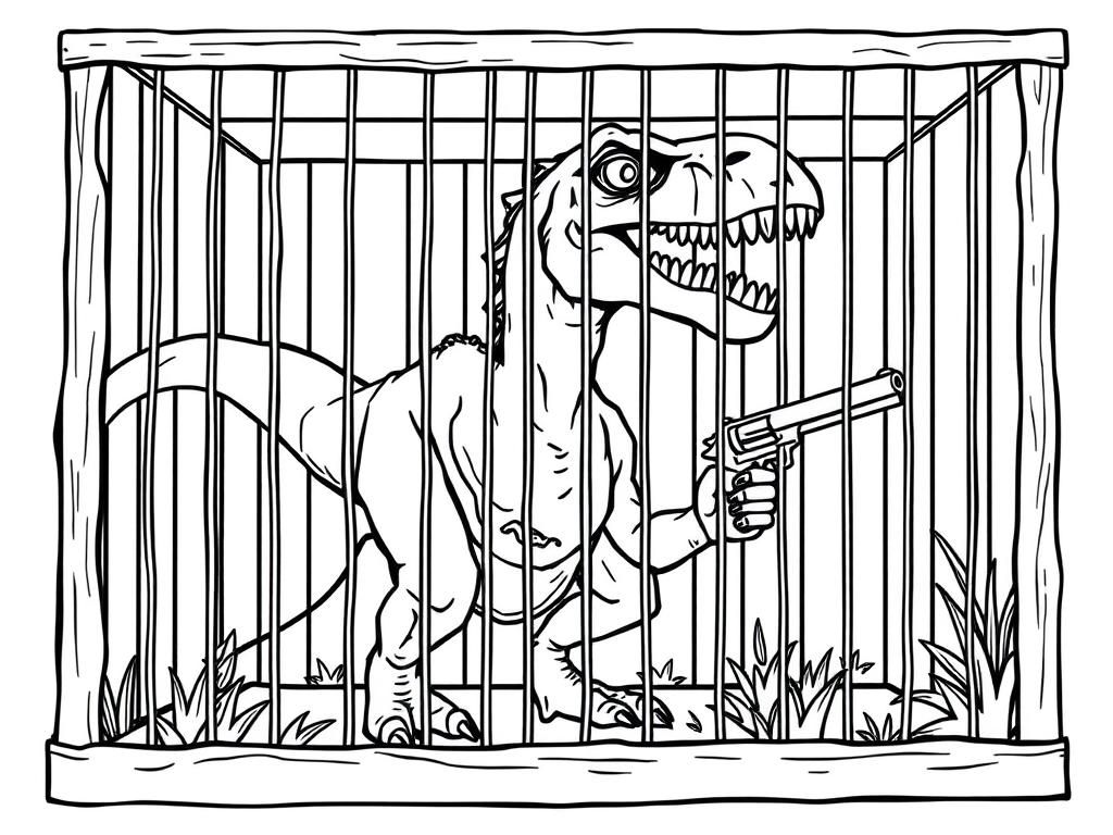 T-Rex in a Cage Coloring Page