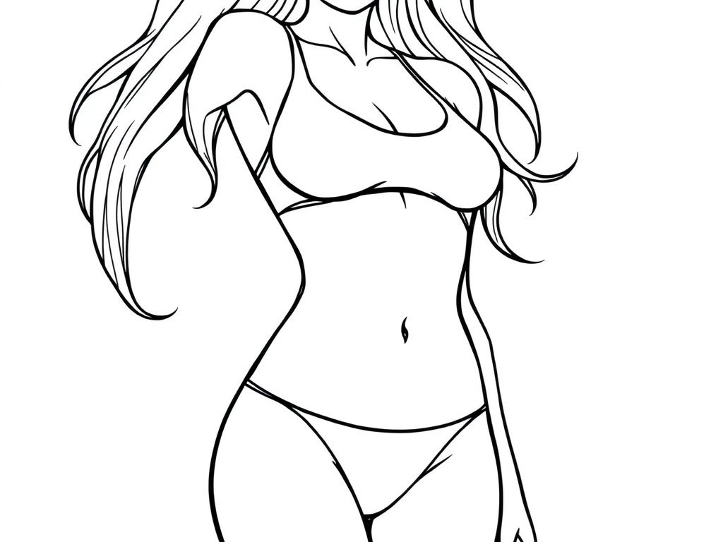 Attractive Detailed realistic pretty Female full body, two piece swimsuit