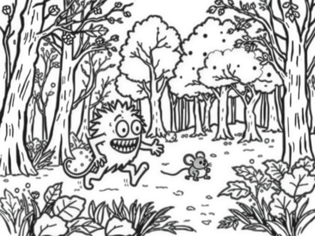 Monsters And Mouse Forest Fun Coloring Page