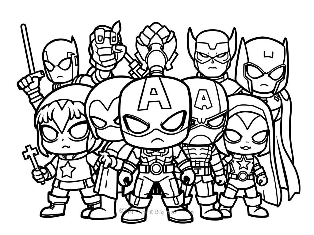 avengers chibi - Free Printable Coloring Page