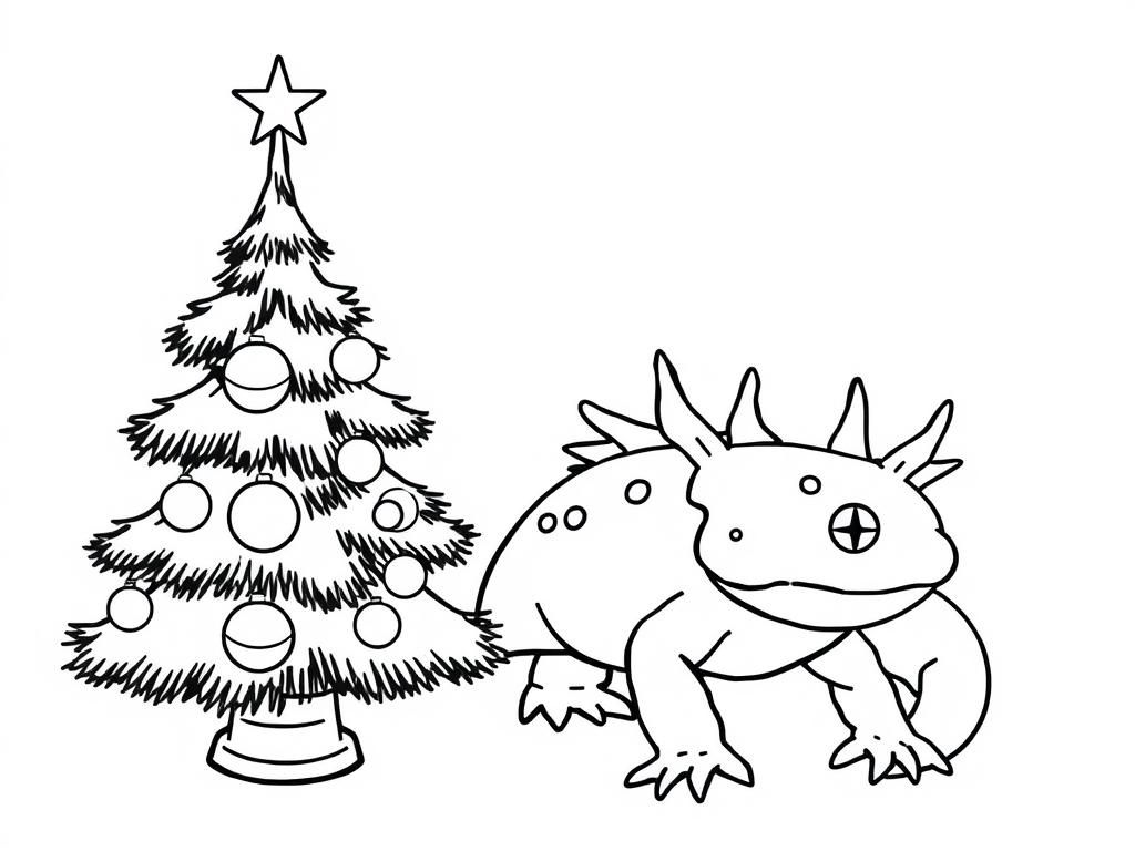Dragons by Christmas Tree Coloring Page