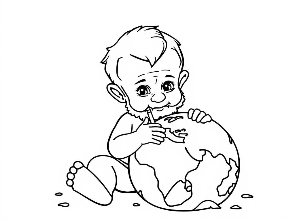 Baby Abraham Lincoln eating the earth - Free Printable Coloring Page