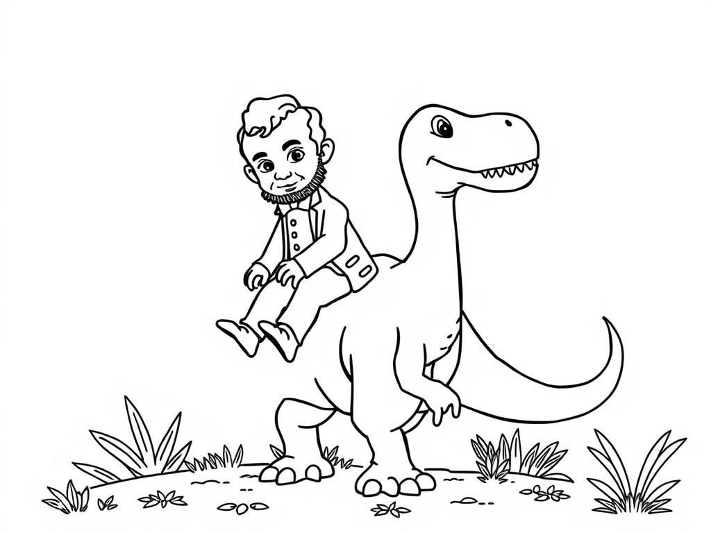 Abraham Lincoln Riding Dinosaur Coloring Page