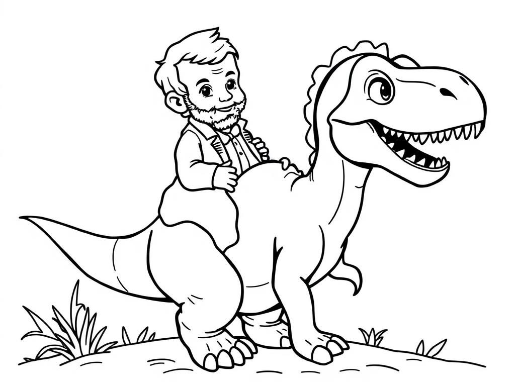 baby Abraham Lincoln on a dinosaur - Free Printable Coloring Page