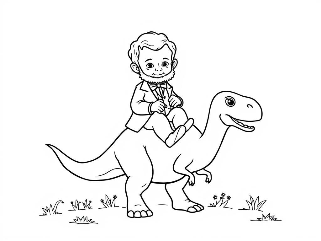 baby Abraham Lincoln on a dinosaur - Free Printable Coloring Page