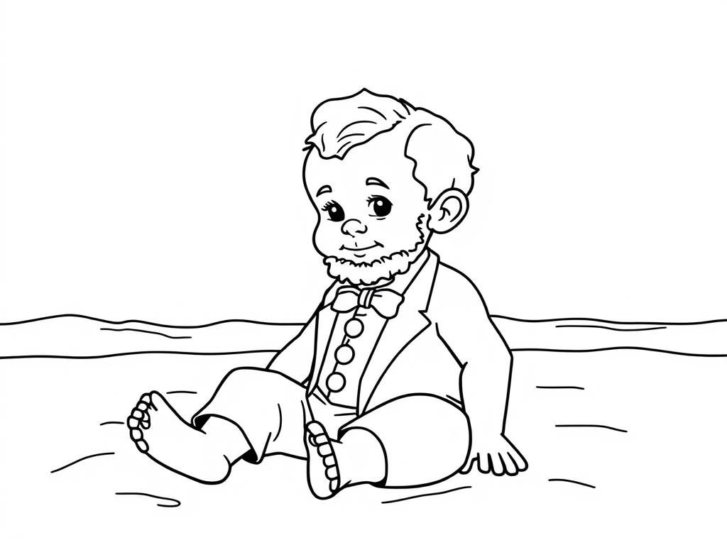 BABY ABRAHAM LINCOLN ON THE BEACH - Free Printable Coloring Page
