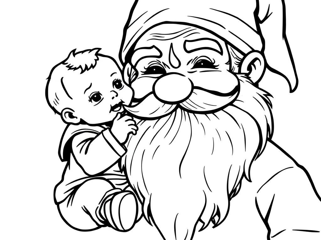 baby Abraham Lincoln tugging on a gnomes beard - Free Printable Coloring Page