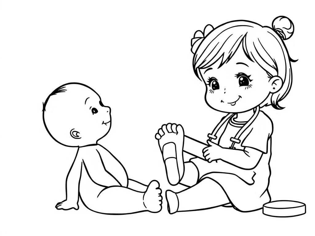 Preview of baby and little girl with hurt foot at the doctors