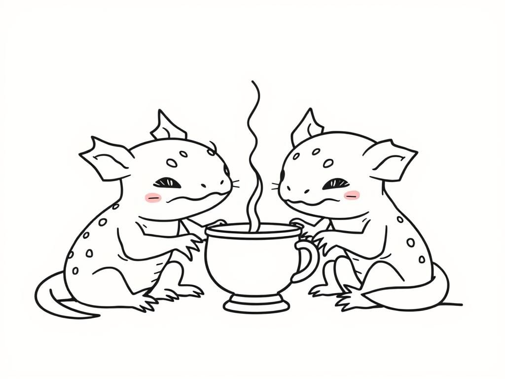 Dragons Friends Coffee Time Coloring Page