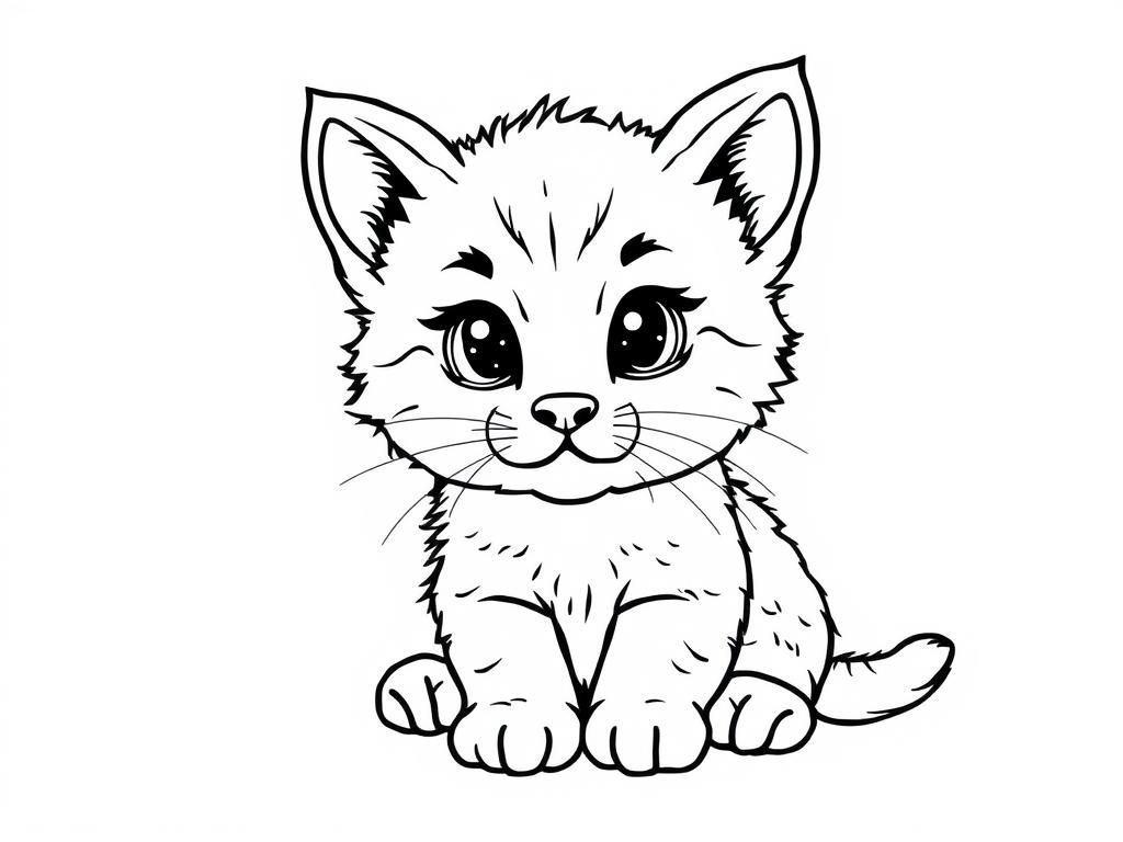 Coloring Page of an Adorable Kitten