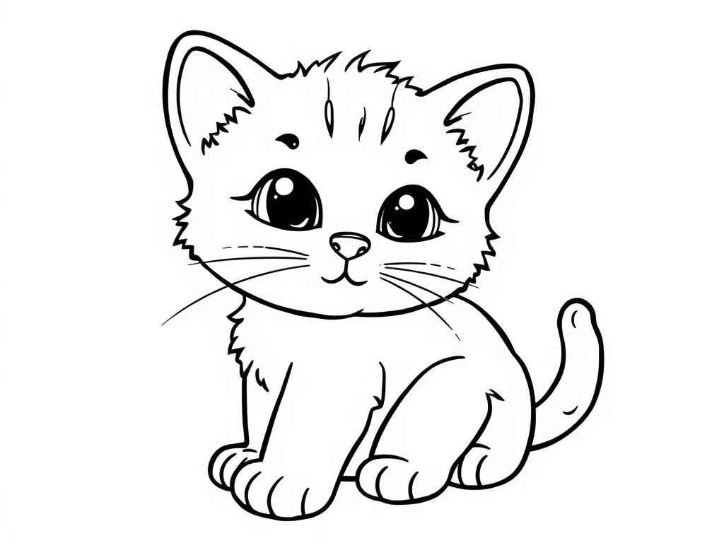 Coloring Page of a Cute Cartoon Kitten - A Fun and Easy Drawing for Kids