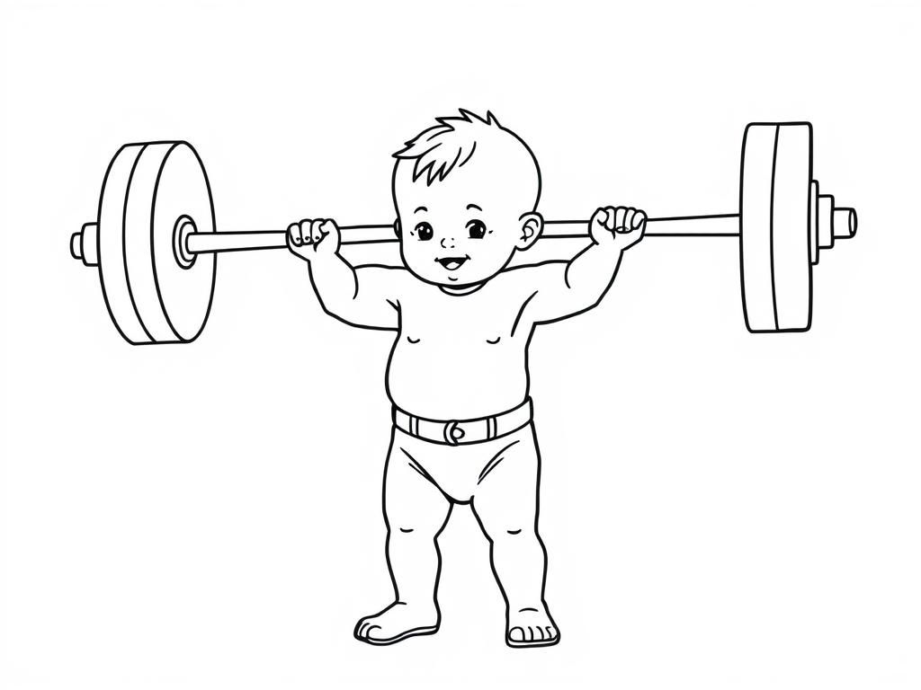 Baby doing clean and jerk with 100kg barbell with a lot of people not watching him