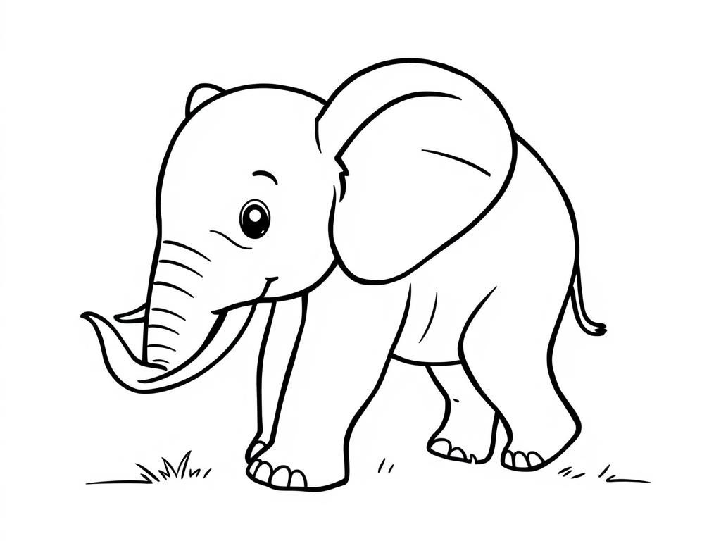 Coloring Page of a Cute Cartoon Elephant