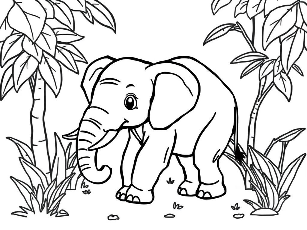 Jungle Elephant Coloring Page