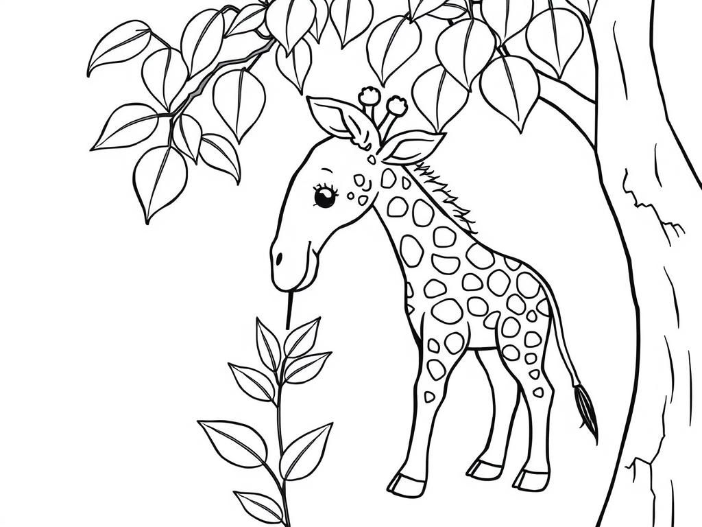 Giraffe in Tree Coloring Page