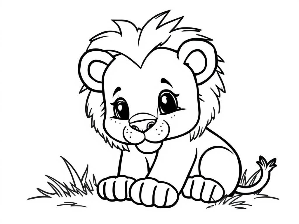 Coloring Page of a Lion Cub