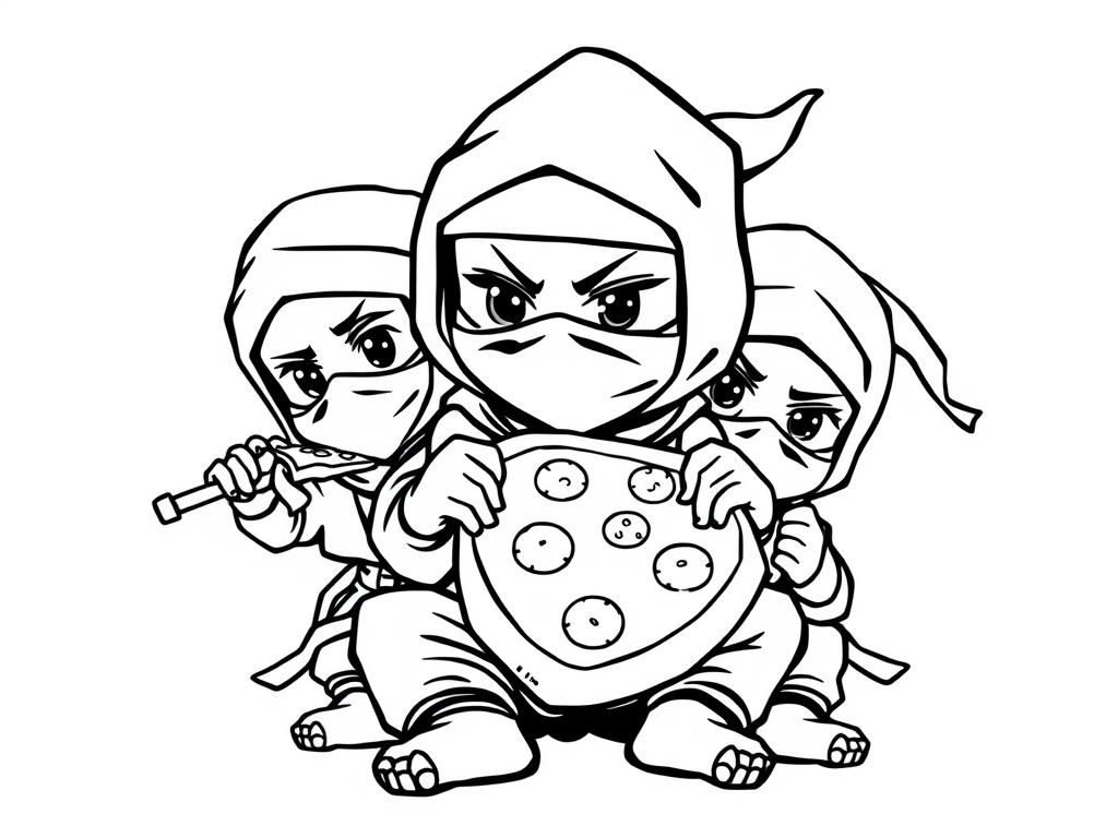 baby ninjas eating pizza