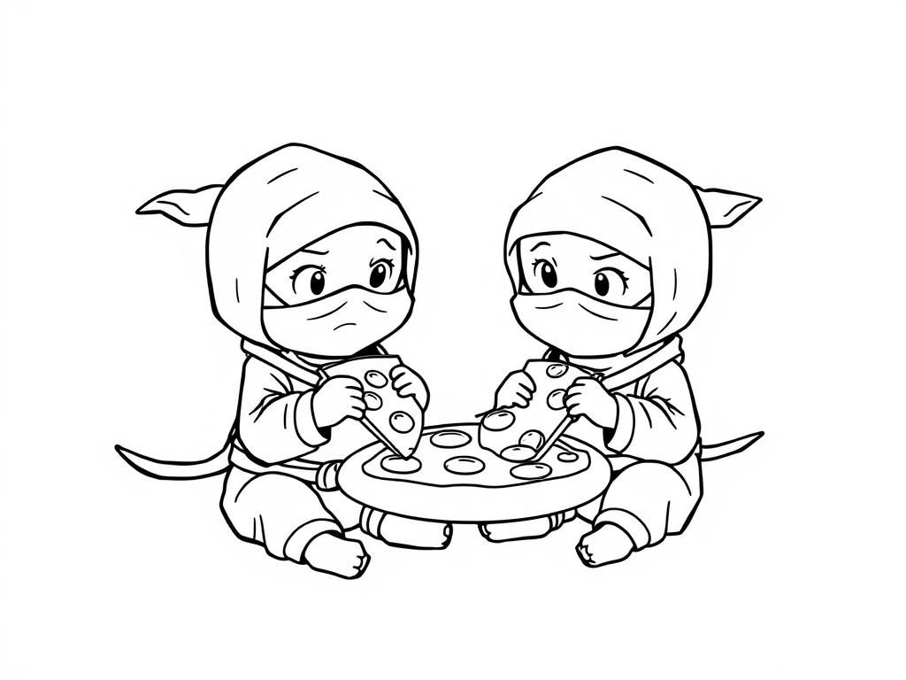 baby ninjas eating pizza