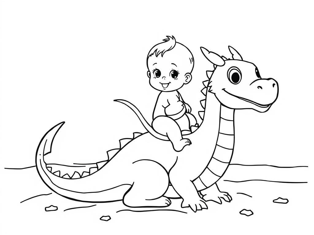 baby on a dragon on the beach