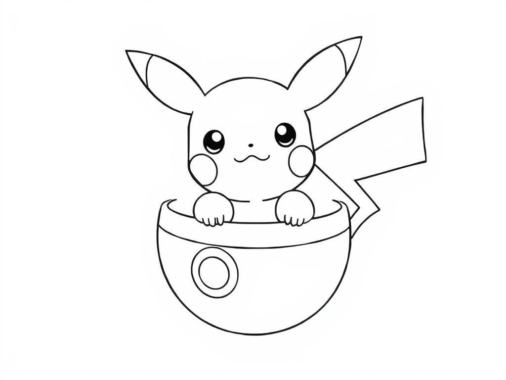 Preview of Baby Pikachu peeking out of a Poké Ball, making an adorable baby pikachu coloring pages moment.