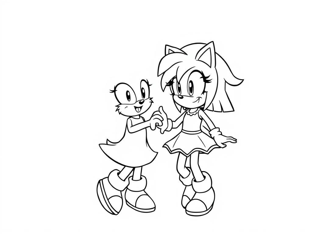 Amy Rose and Cream the Rabbit Coloring Page