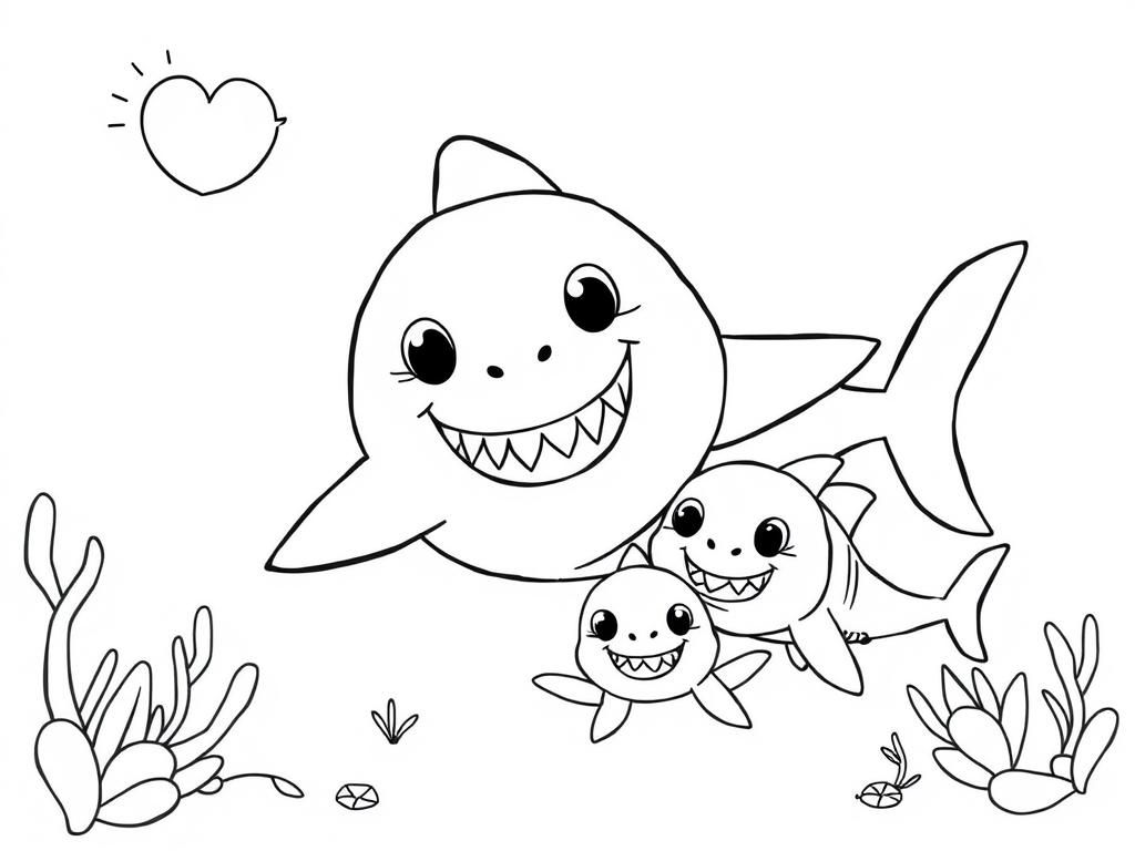 Shark Family Friends Coloring Page