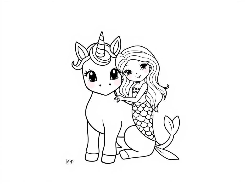 Mermaid and Unicorn Coloring Page