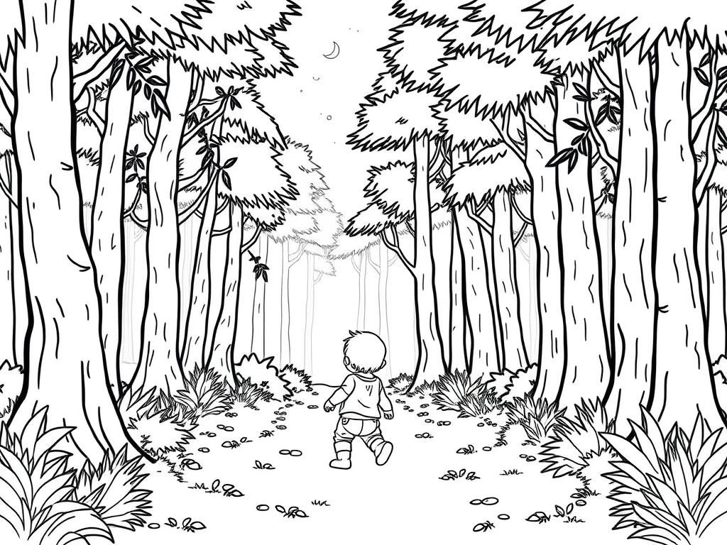 Boy in the Forest Coloring Page