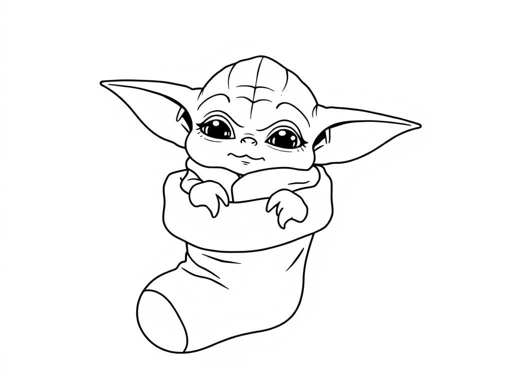 Grogu in a Stocking Coloring Page