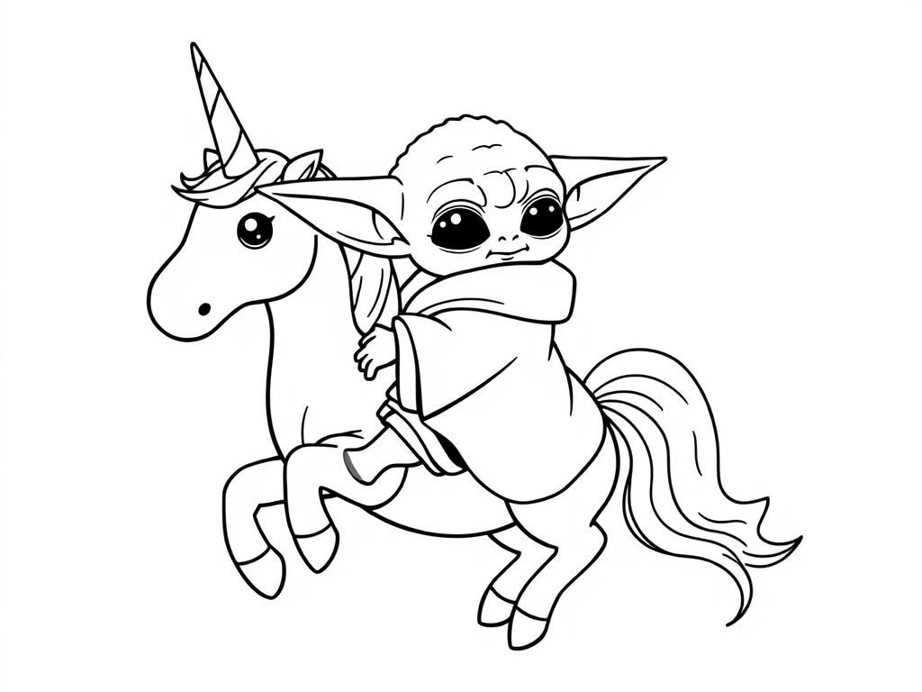 baby yoda riding a unicorn