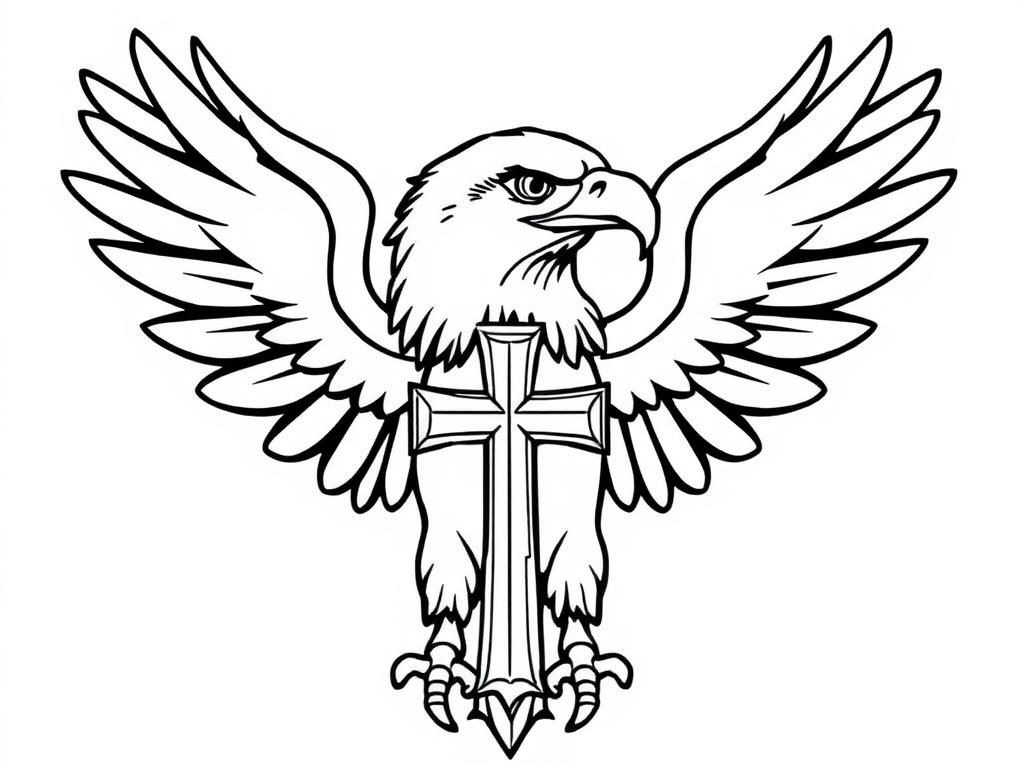 Eagle with Cross Coloring Page