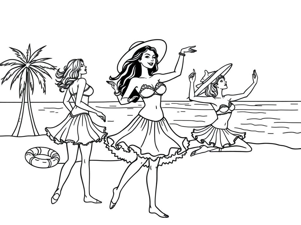 Beach Women Dancing Coloring Page