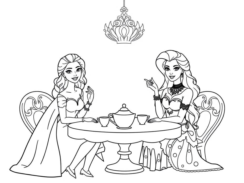 Barbie, Elsa, and Lady Gaga have a tea party.