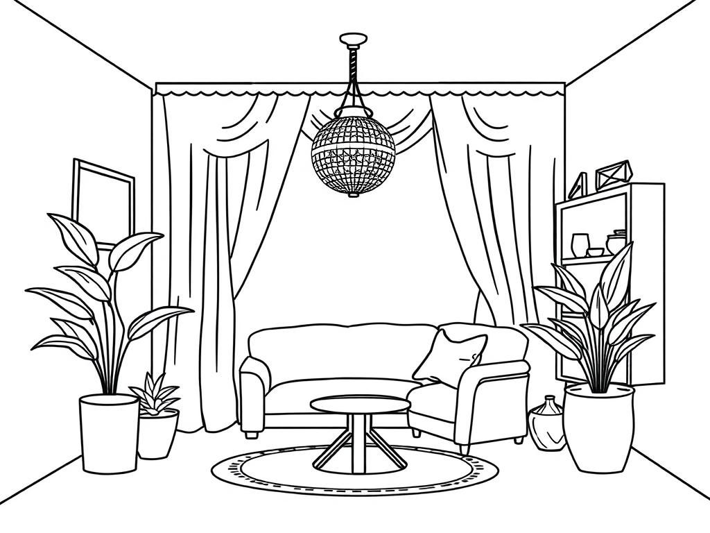 Gezellige woonkamer interieur kleurplaat