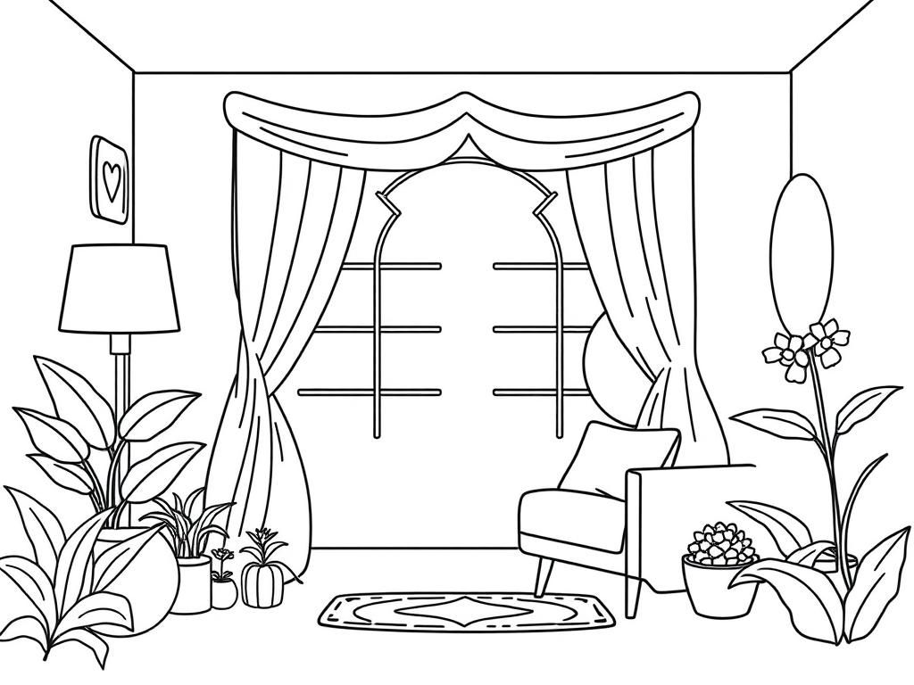 Gezellige woonkamer kleurplaat