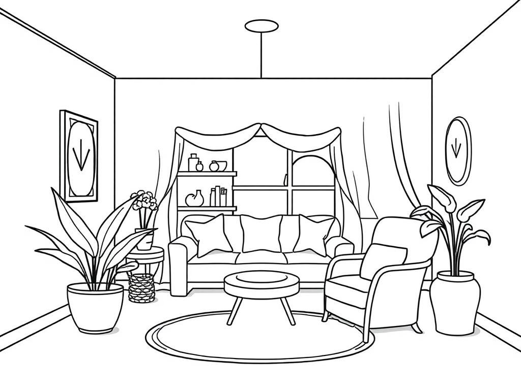 Cozy Living Room Coloring Page