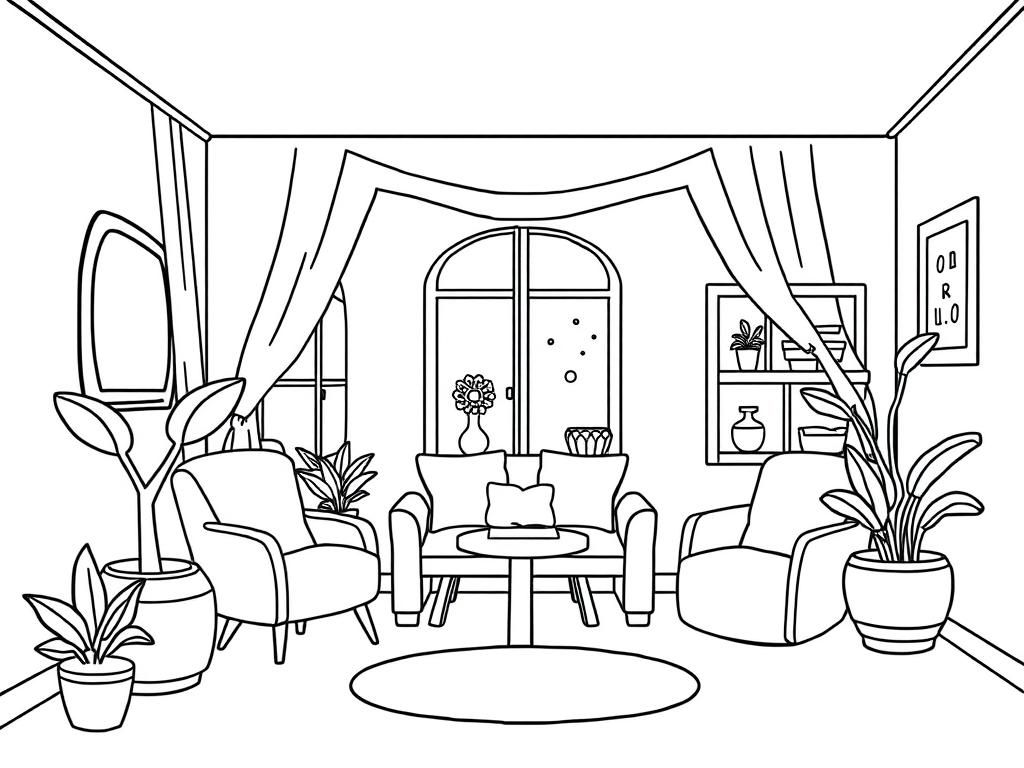 Cozy Living Room Coloring Page