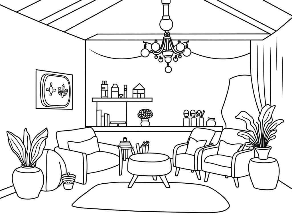 Cozy Living Room Coloring Page