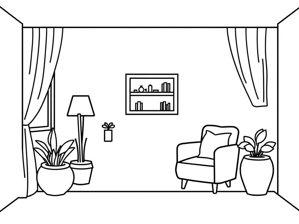 Gezellige woonkamer interieur kleurplaat