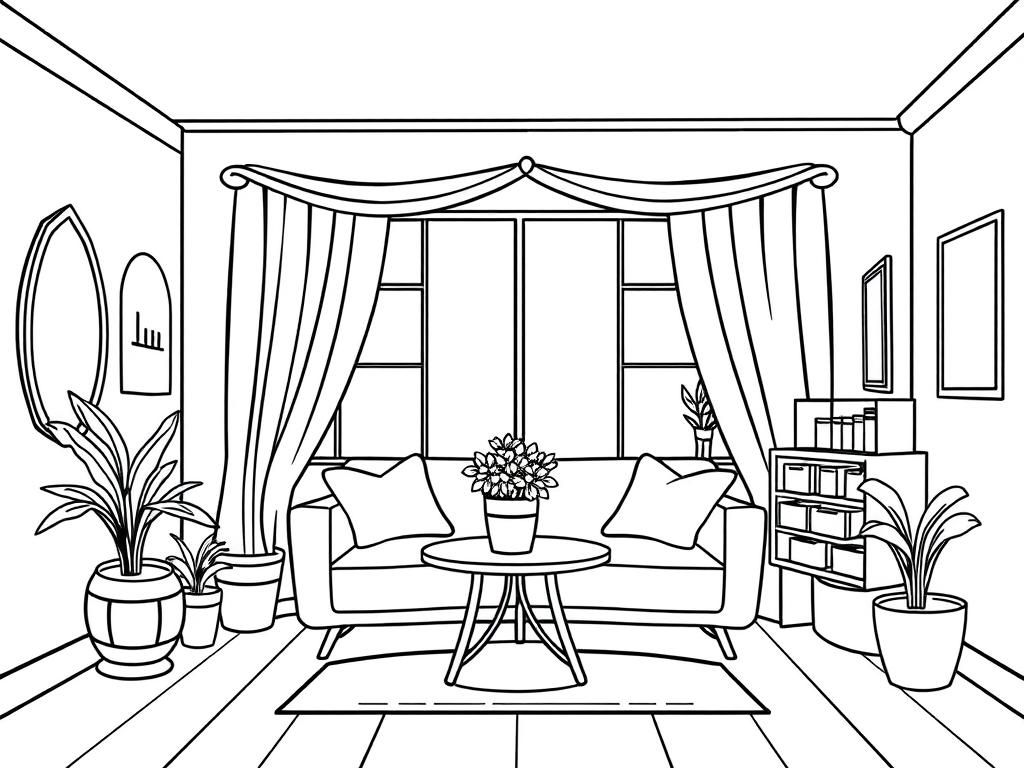Living Room Interior Design Coloring Page