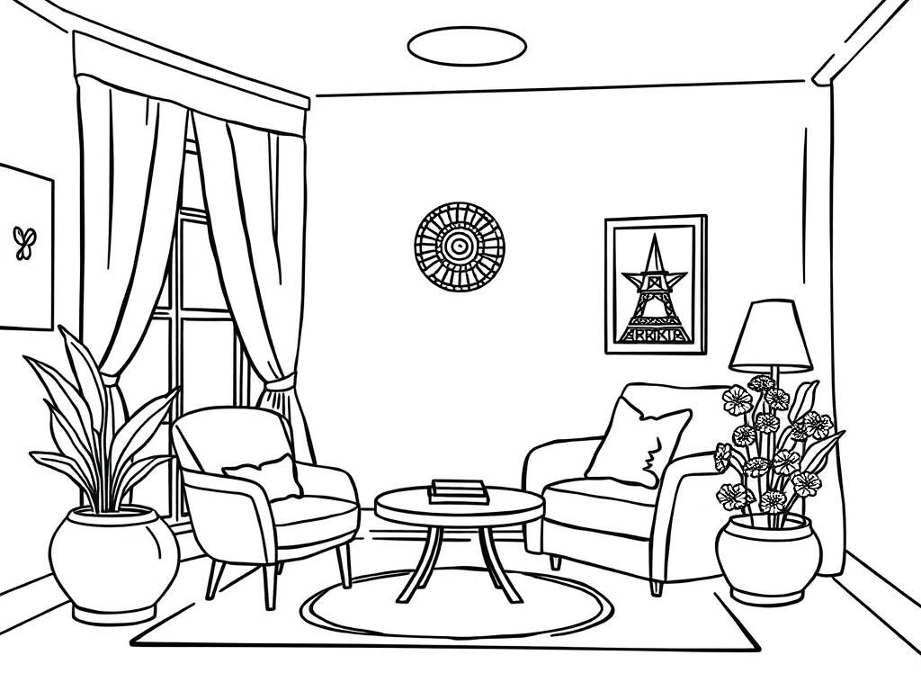 Cozy Living Room Coloring Page