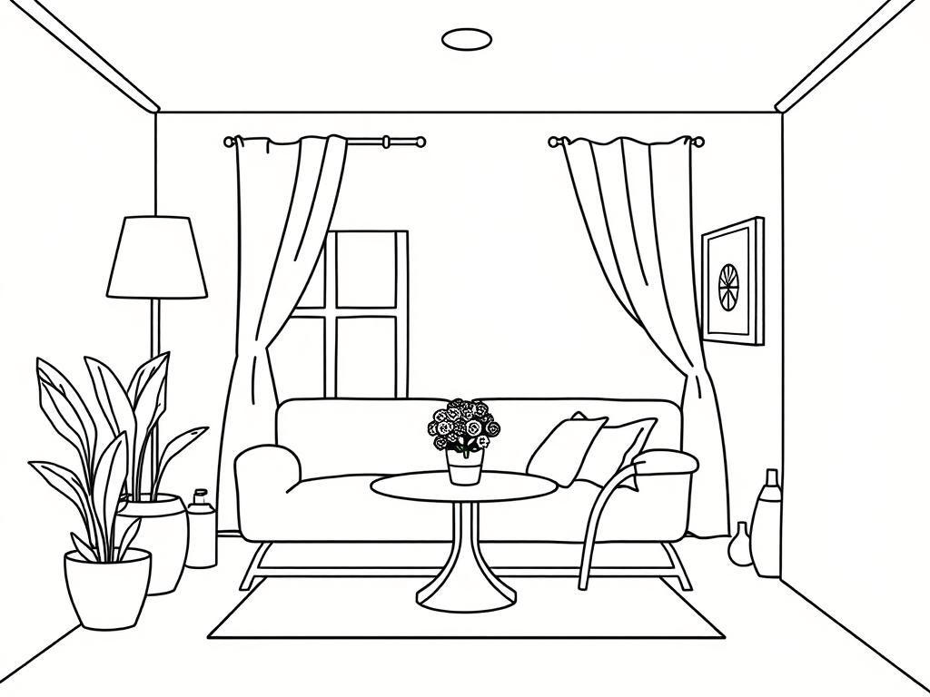 Cozy Living Room Coloring Page