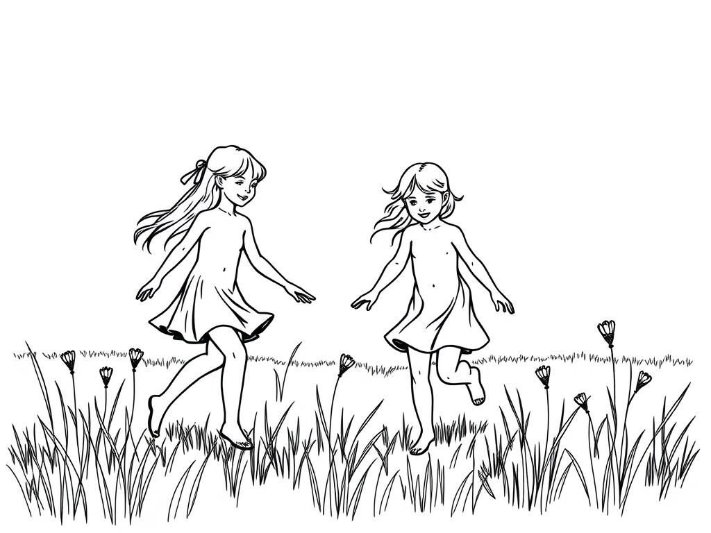 bare girls playing in a field