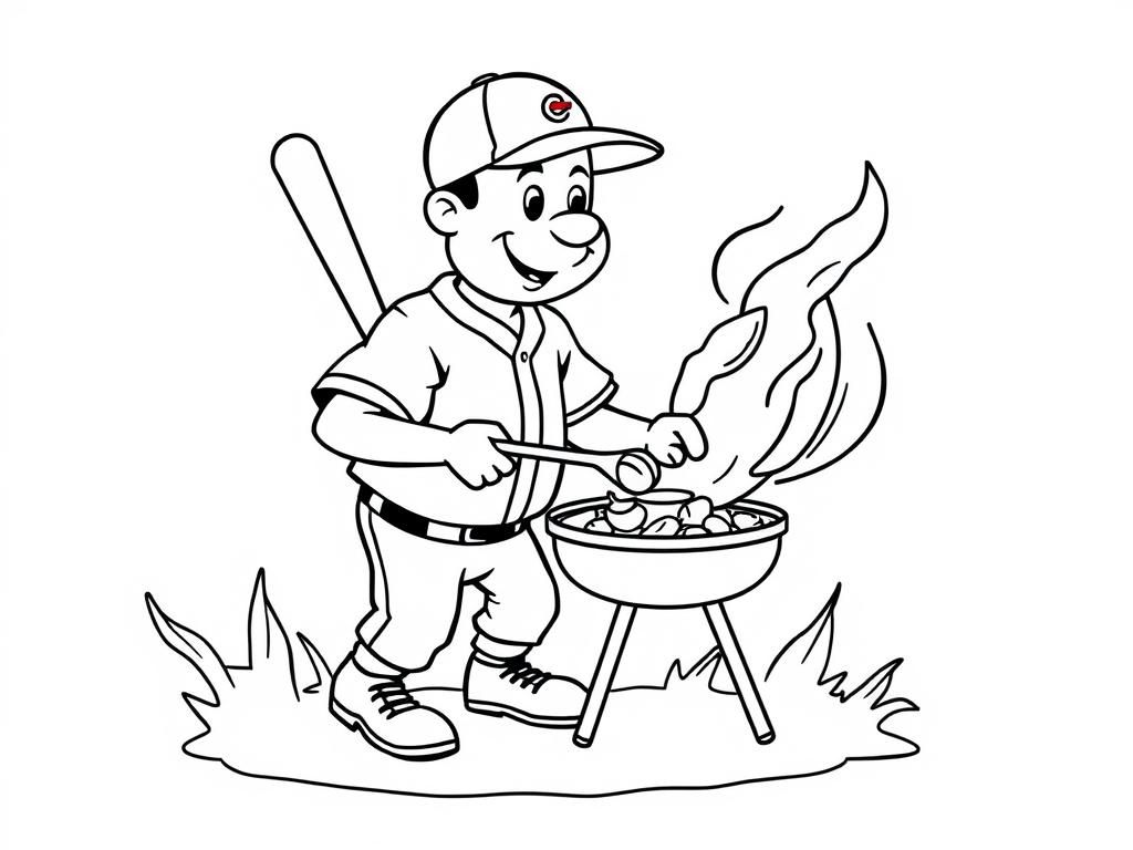 Kleurplaat met Amerikaanse symbolen voor honkbal