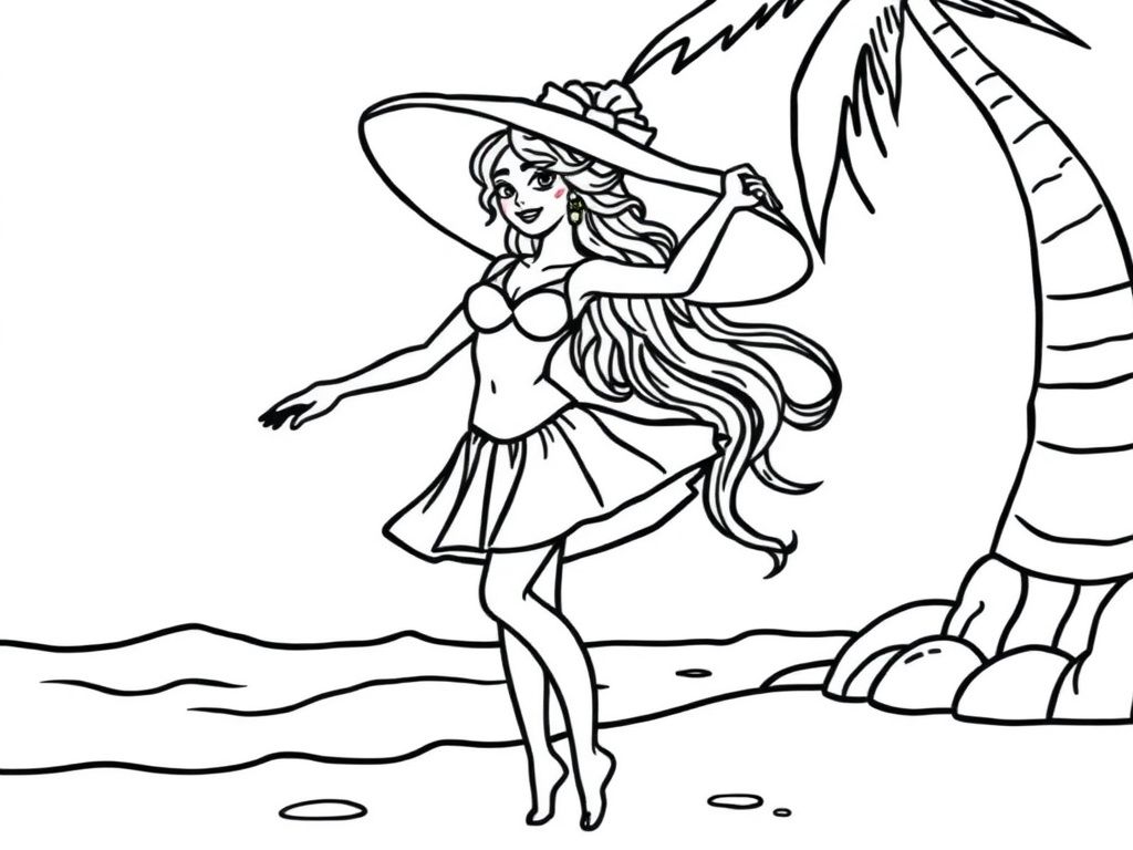 Beach Lady Coloring Page