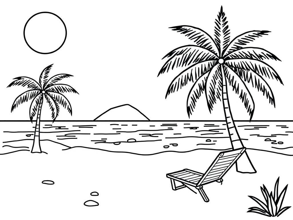 Beach Relaxation Coloring Page