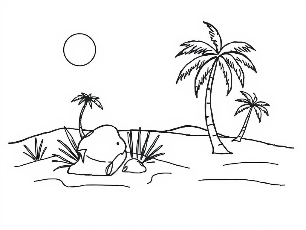 Tropical Beach Coloring Page