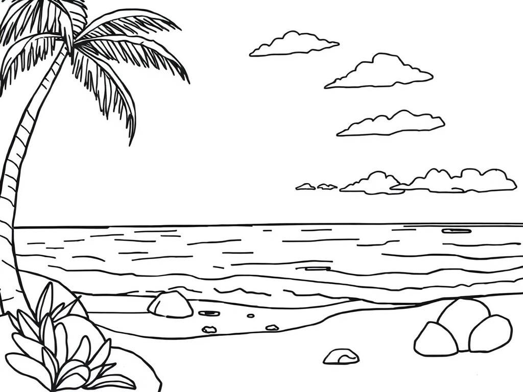 Beach ocean scene - Free Printable Coloring Page