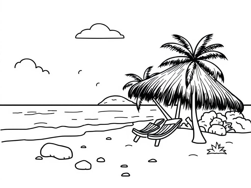 Beach scene - Free Printable Coloring Page